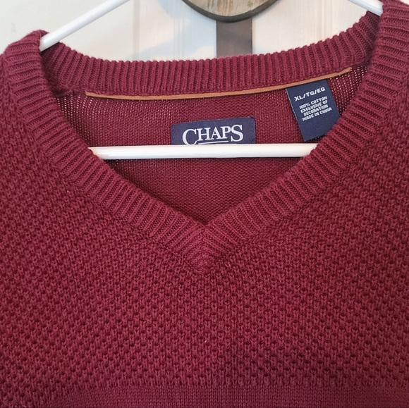 Chaps Men's Classic Long Sleeve Sweater with elbow patches,  Size: XL Color: Red - Picture 6 of 16